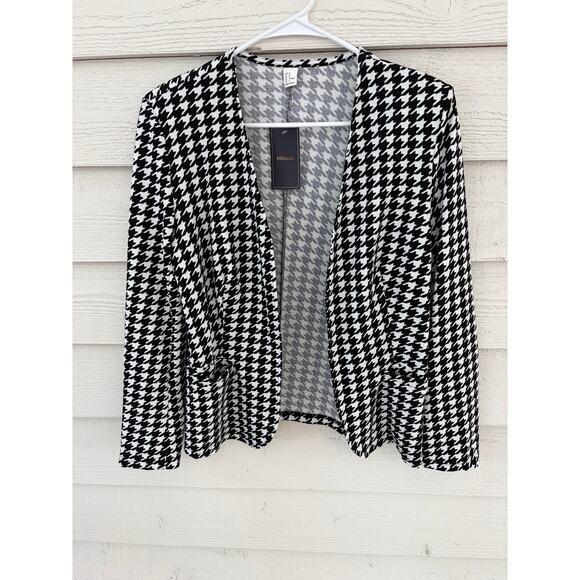 New *MILUMIA* Open Front Houndstooth Blazer Lightweight Black & White Women's M - Picture 3 of 8